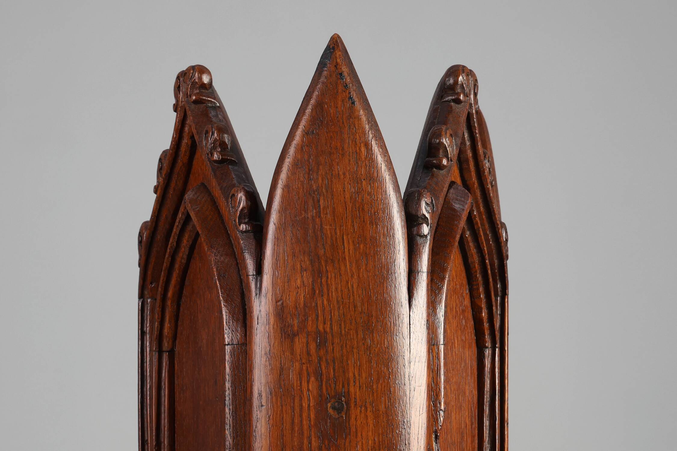 Neo-Gothic Oak Umbrella Stand with Sculptural Carving, France, 19th Century