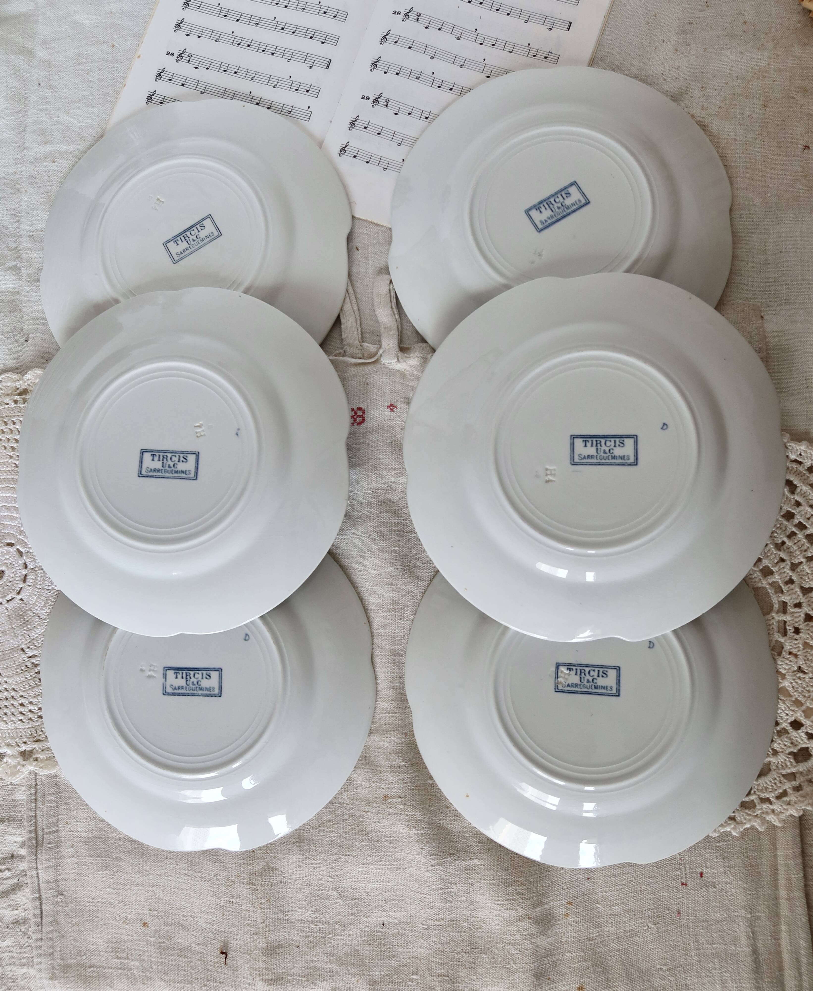 6 assiettes à dessert - Service antique de vaisselle 82 pièces faïence Sarreguemines style Art Nouve