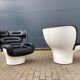 2x Joe Colombo Elda LONGHI Chair Black leather, White fiberglass
