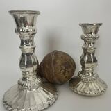 Pair of eglomisé glass candle holders, party decoration