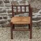 French antique turned wooden bobbin chair with rush seat 4156