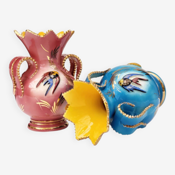 Pair of authentic Monaco Ceroc vases in blue ceramic