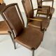Set of 8 wooden and thick leather armchairs, Girsberger design, 80s