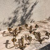 4 Large double-armed gilded bronze wall lights