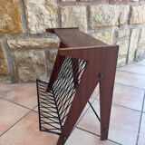Scandinavian wood and steel magazine rack from the 60s