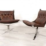 2 x vintage armchair | Falcon | Sigurd Ressell | Leather