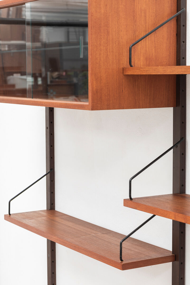 Playful 3-bay wall unit in teak wood by Poul Cadovius, Denmark, 1950s