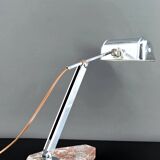 Large Desk Lamp, Chrome, Aluminum and Marble, Modernist Art Deco