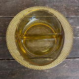 Bol Vide Poche Ancien Verre Moulé Jaune Ambré Rang De Perles Années 50