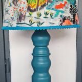 Foot table lamp made by cabinetmaker wood color blue duck abbat day fabrics creator