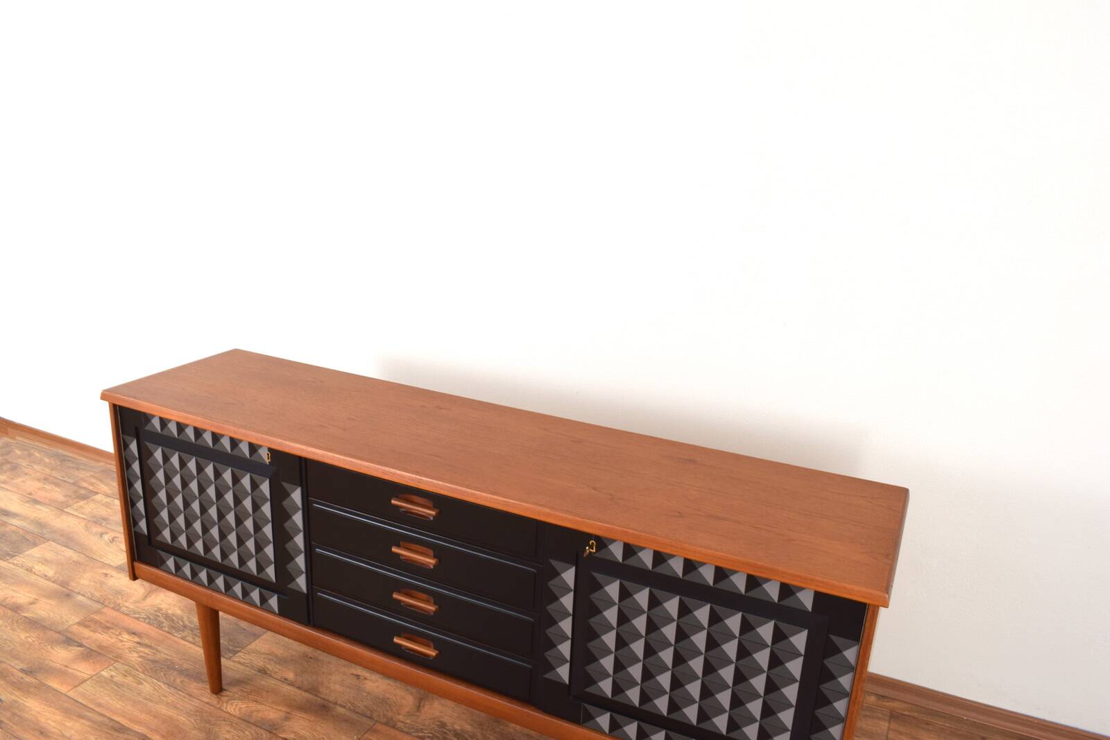 Mid-Century Op-Art Hand-Painted Teak Sideboard by Gustav Bahus, 1960s