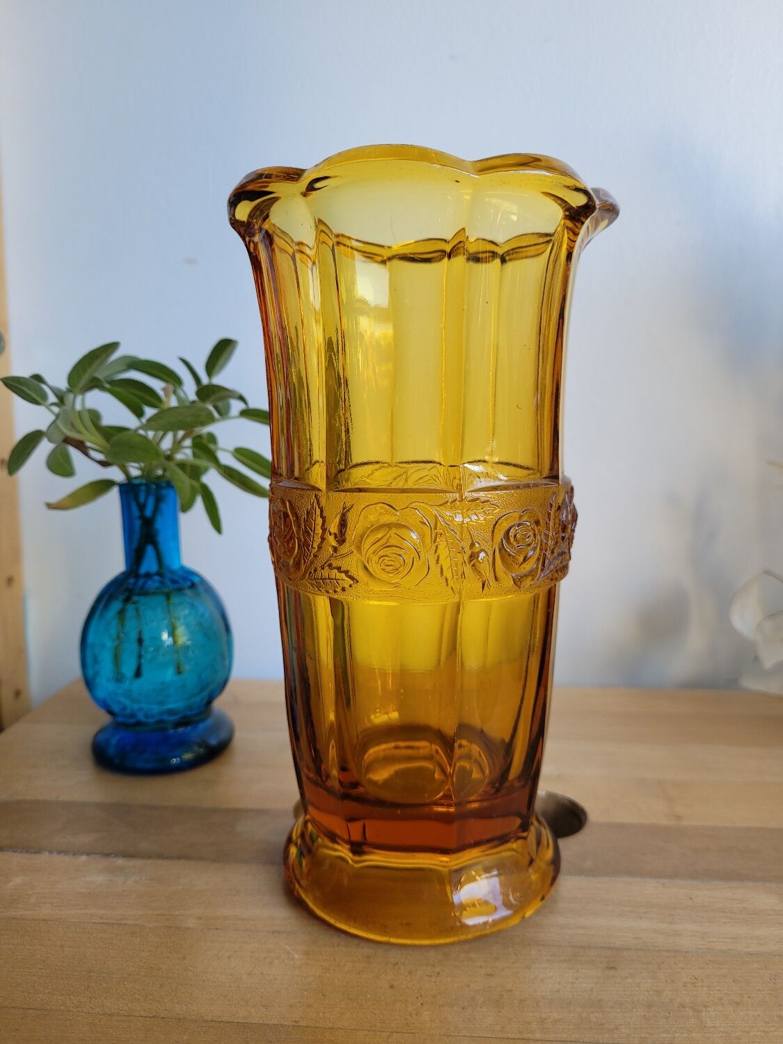 Amber molded glass vase