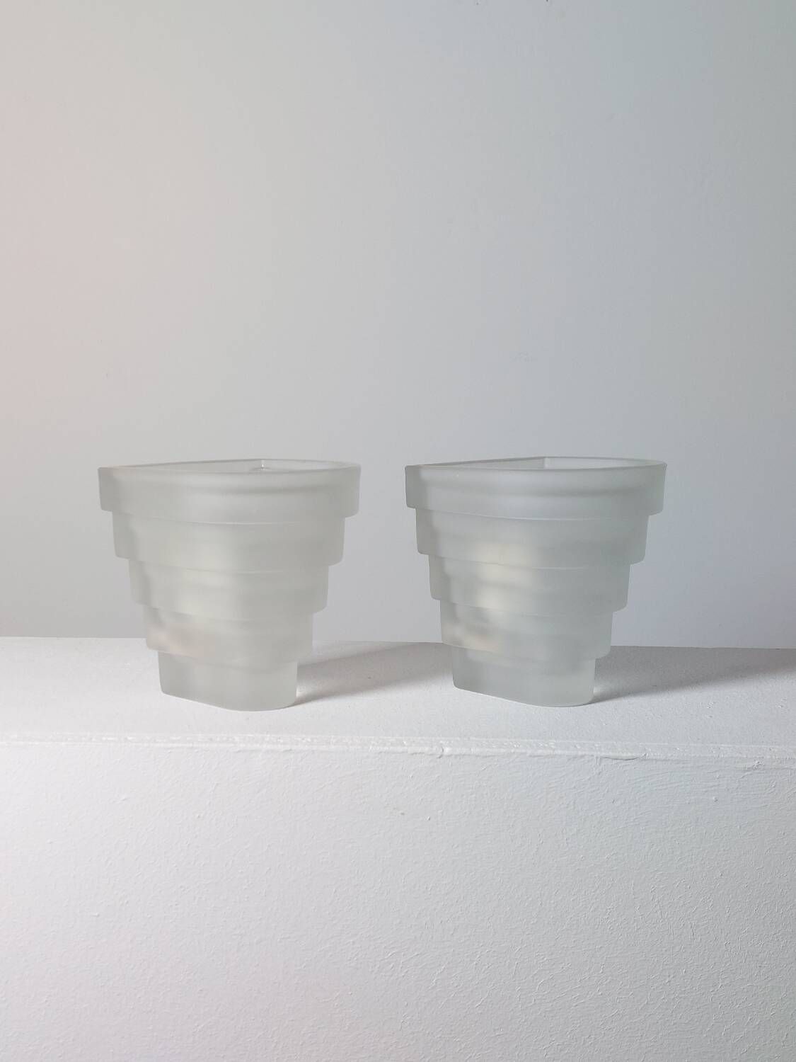 Vintage stepped frosted glass wall lamps art deco revival