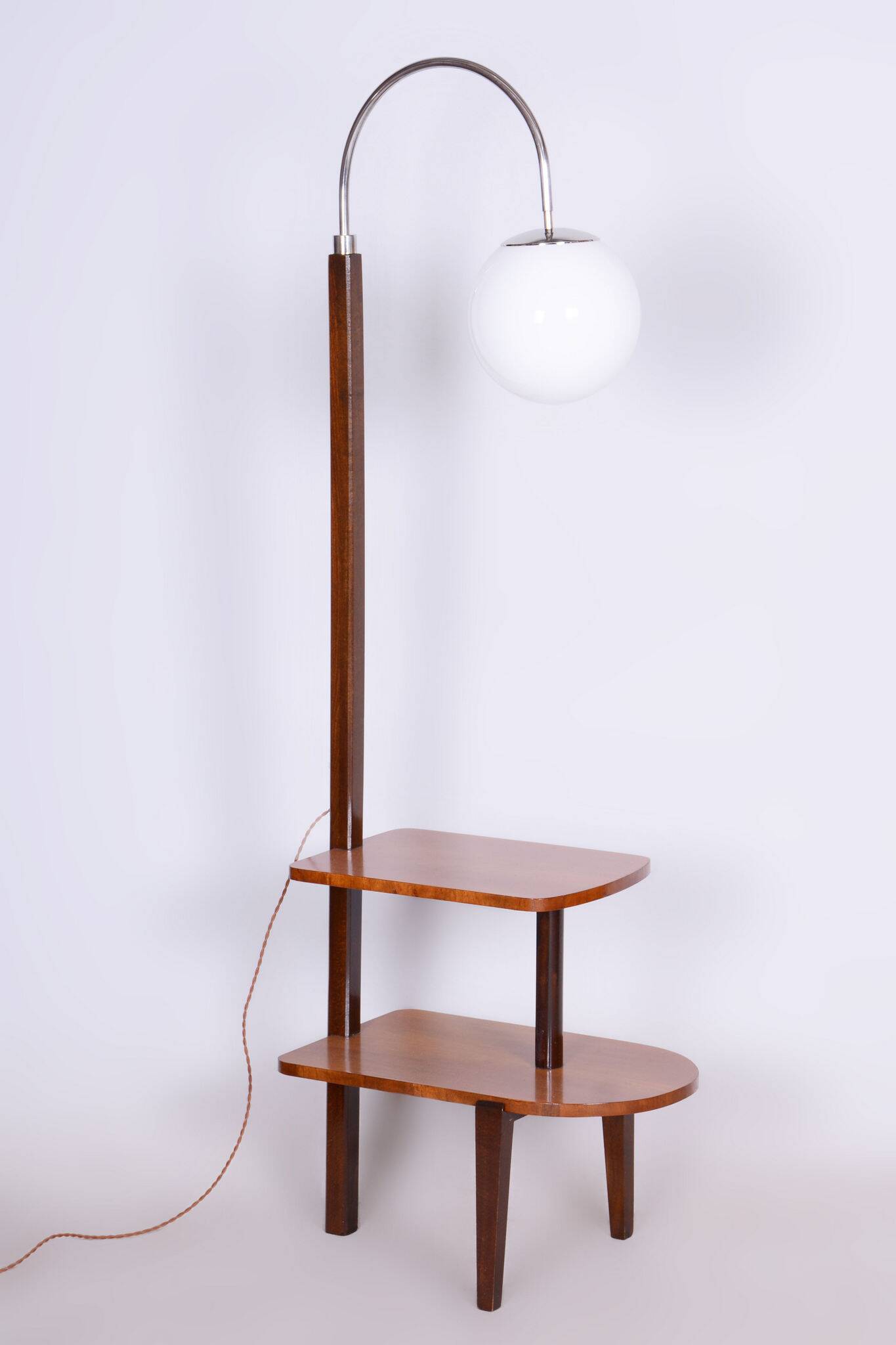 Restored ArtDeco Floor Lamp, J. Halabala, UP Zavody, Walnut, Czechia, 1930s