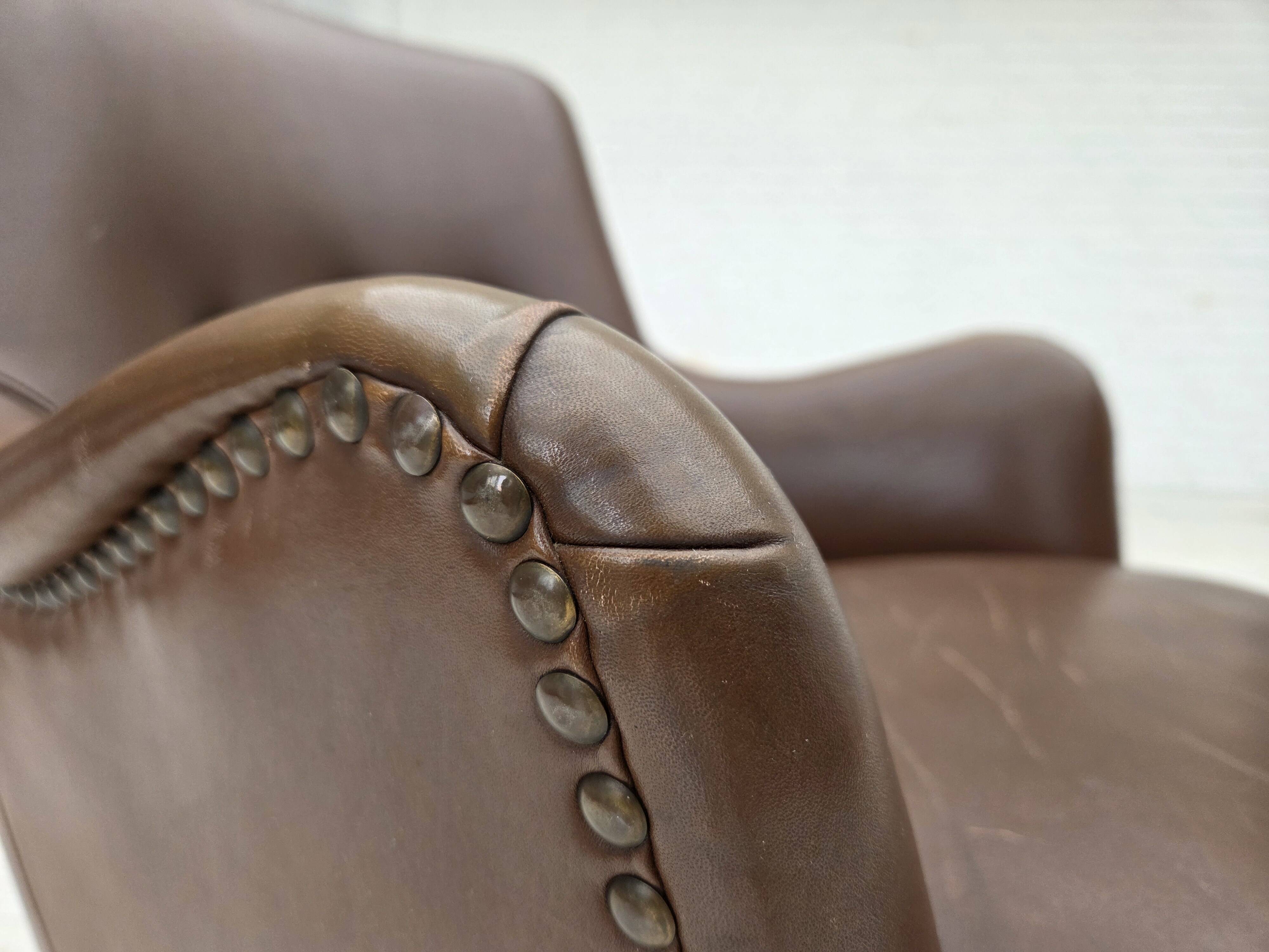 1960s, Danish armchair, furniture leather, ash wood legs.