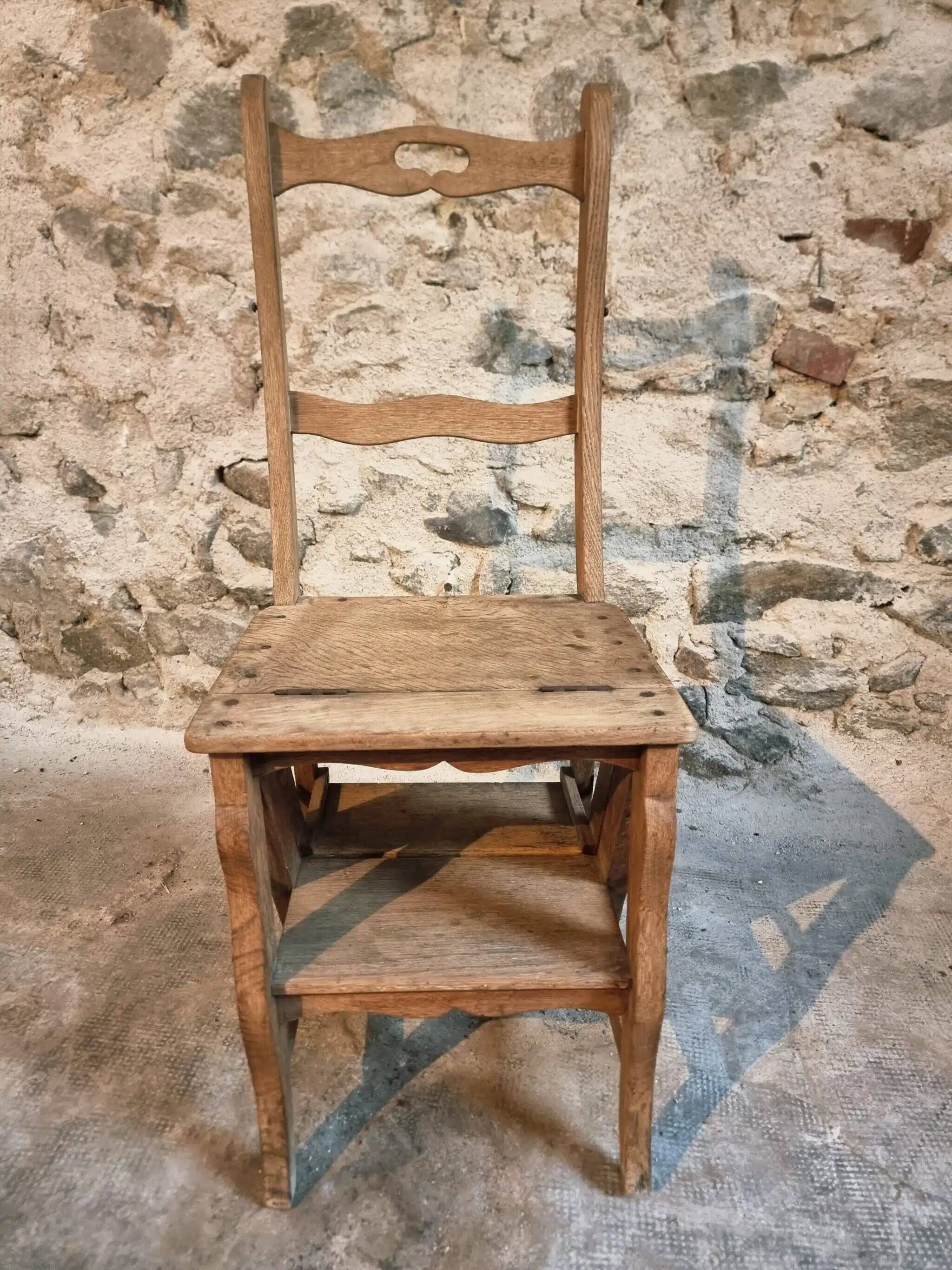 Antique French Oak Ladder Library Chair – Metamorphic Stepladder Chair