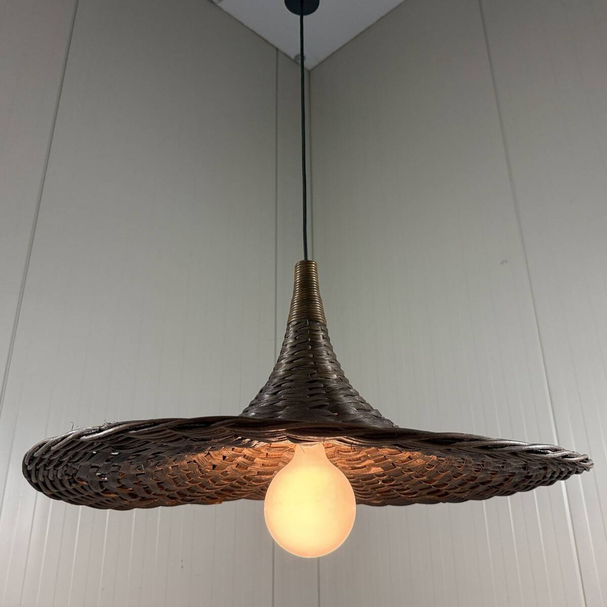XXL rattan wicker hanging lamp 1960’s