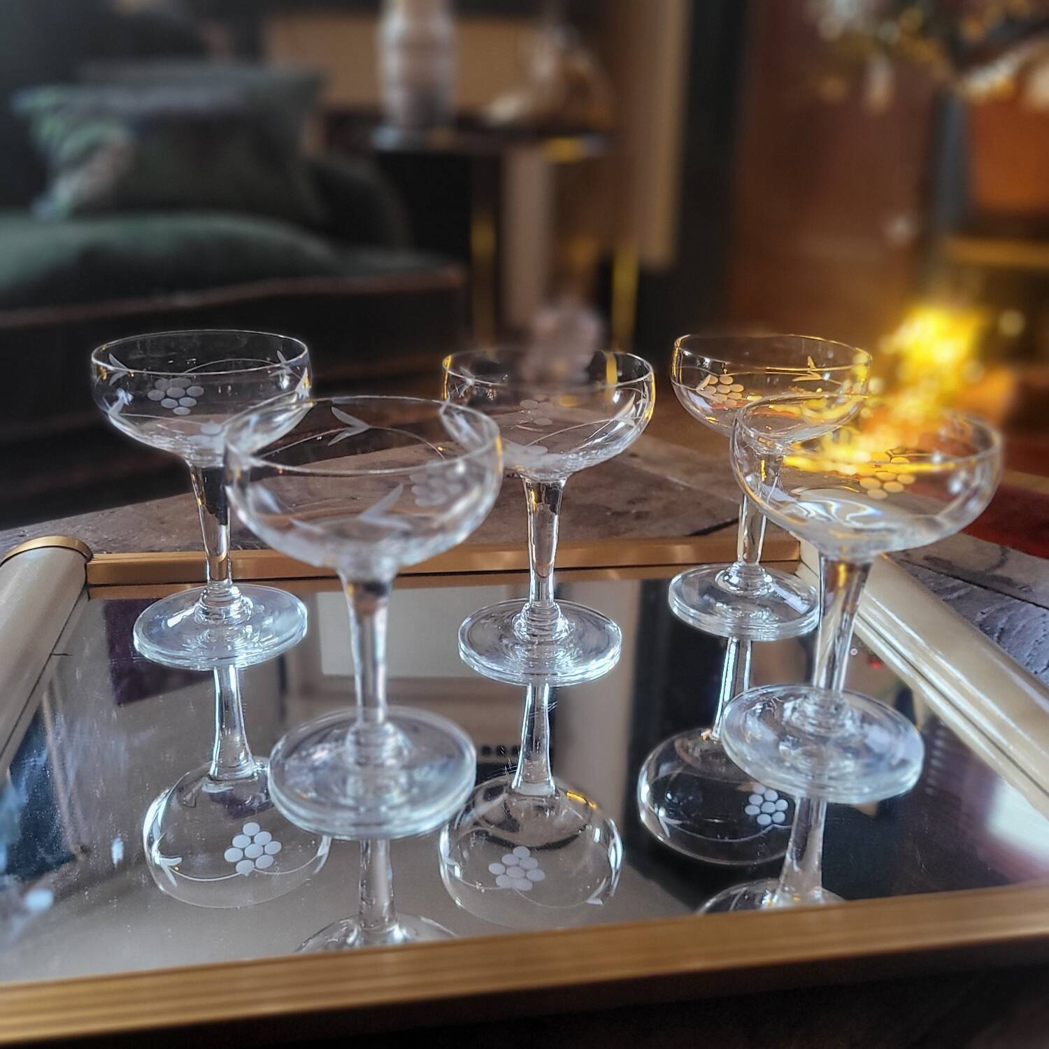 5 finely cut champagne coupes (1950s–1960s)