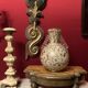 Ancient Italian pedestal, gilded carved wood, faux yellow Siena marble, 19th century.