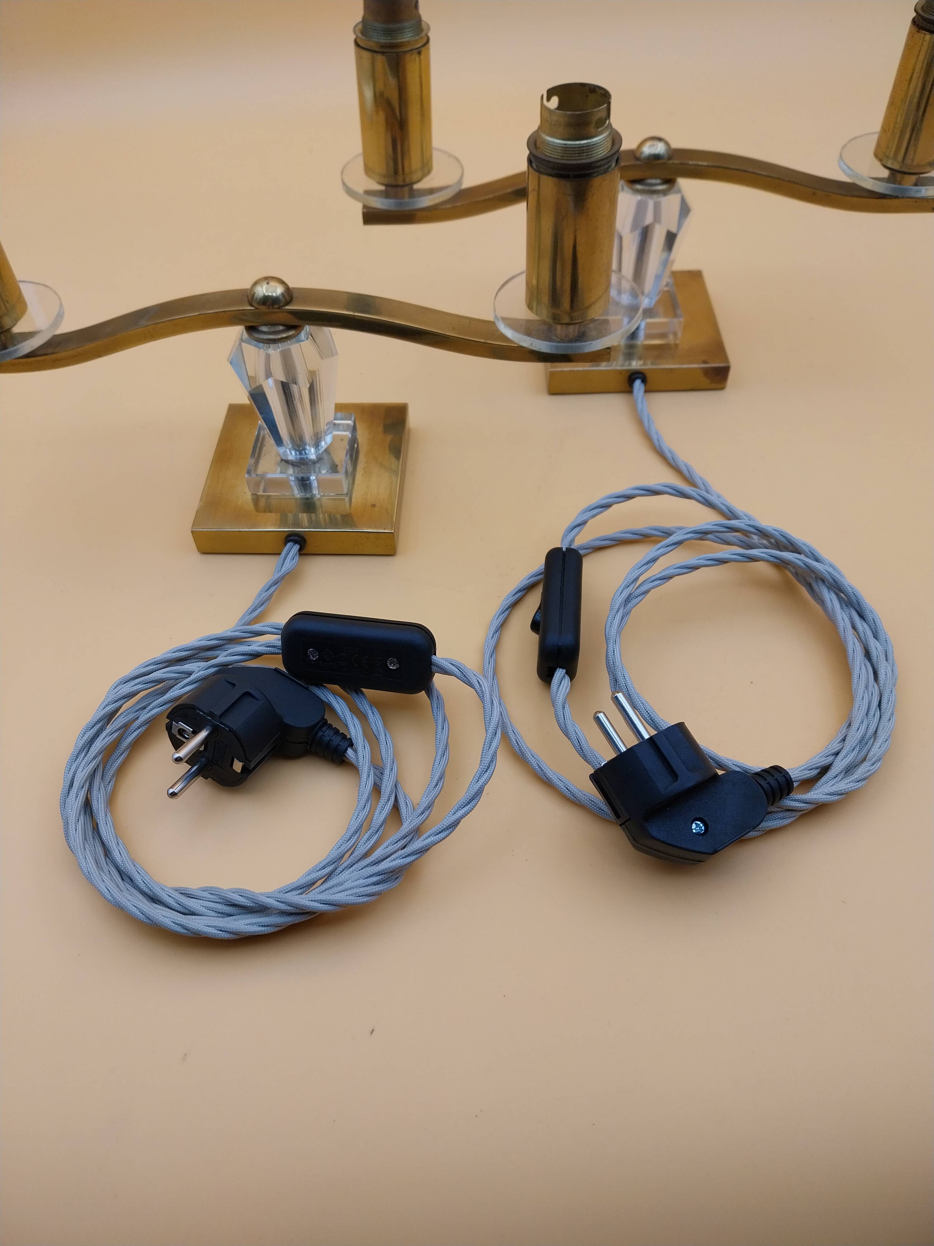 Art Deco lamp pair in brass and glass