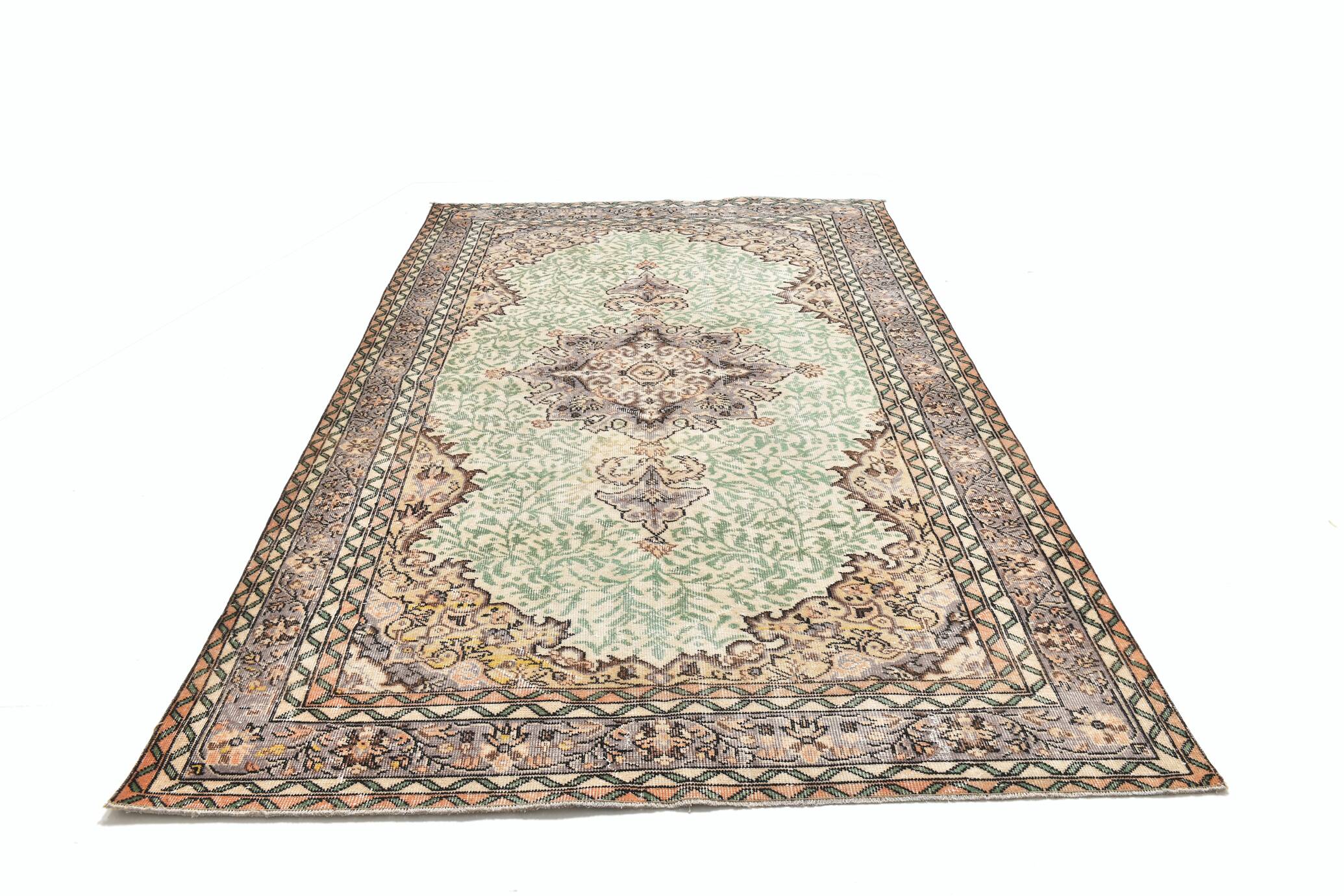 6x9 Sage Green Classic Pattern Turkish Vintage Rug, 170x281 Cm