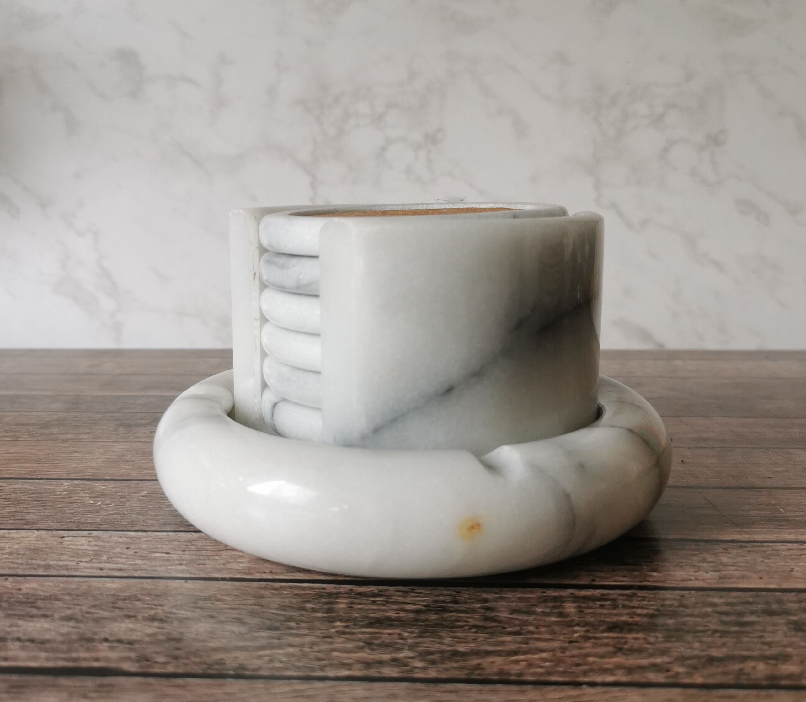 Ashtray and marble under glass