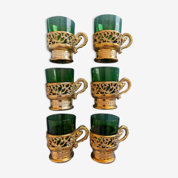 6 verres à thé / café avec support doré style Marocain