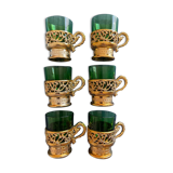 6 Moroccan style tea/coffee glasses with gold stand