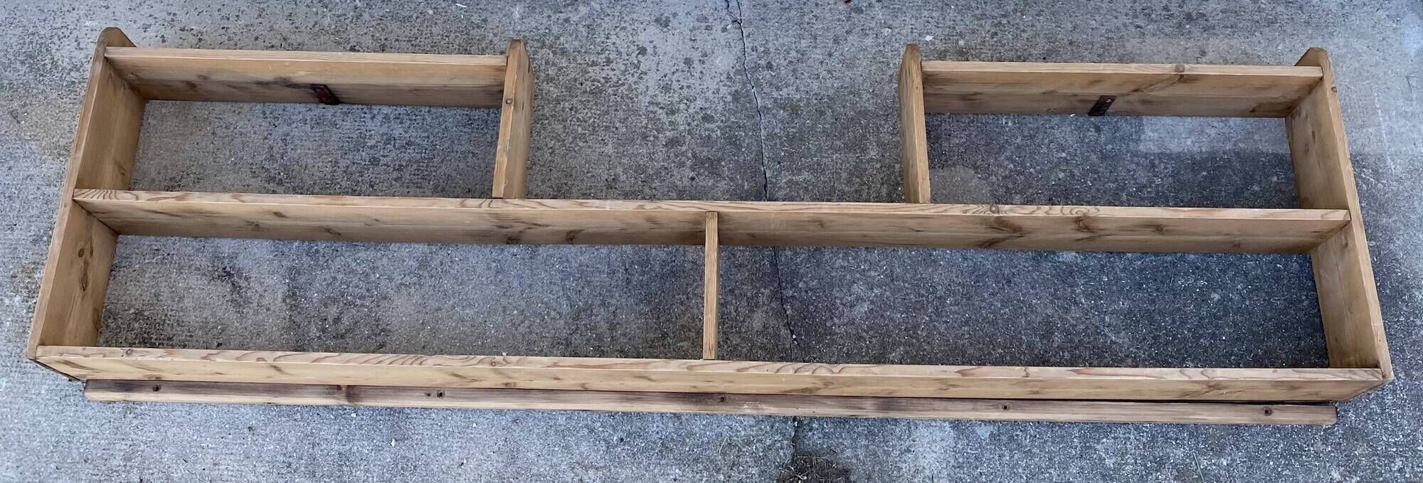 Large vintage wall shelf in raw wood