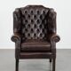 Brown cowhide leather Chesterfield wingback armchair in English style