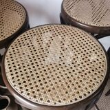Set of 4 high bistro stools in curved wood and canework.