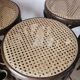 Set of 4 high bistro stools in curved wood and canework.