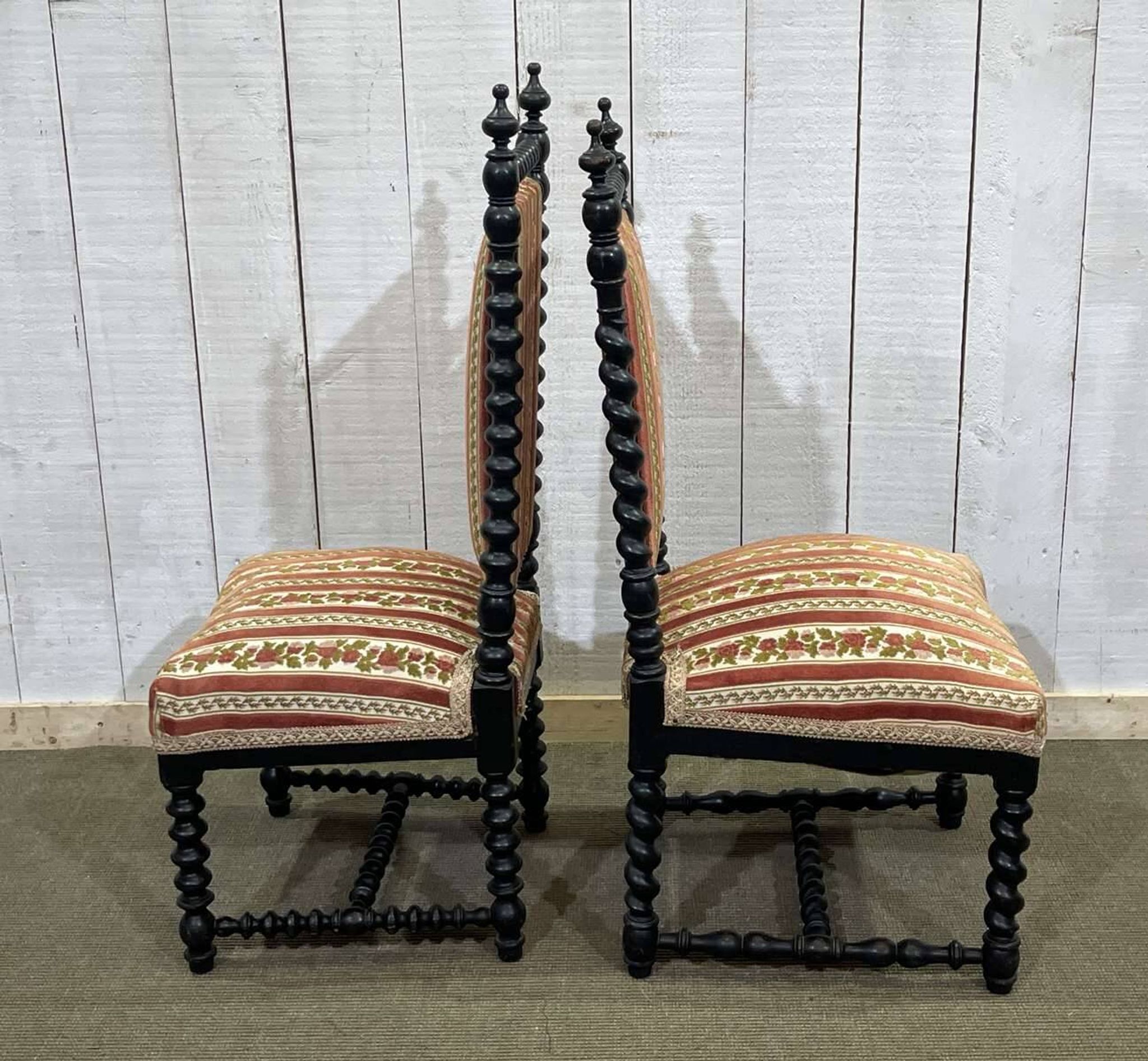 Pair of Napoleon III chairs in turned and blackened wood, late 19th century