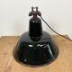 Industrial black enamel factory lamp with cast iron top, 1950s