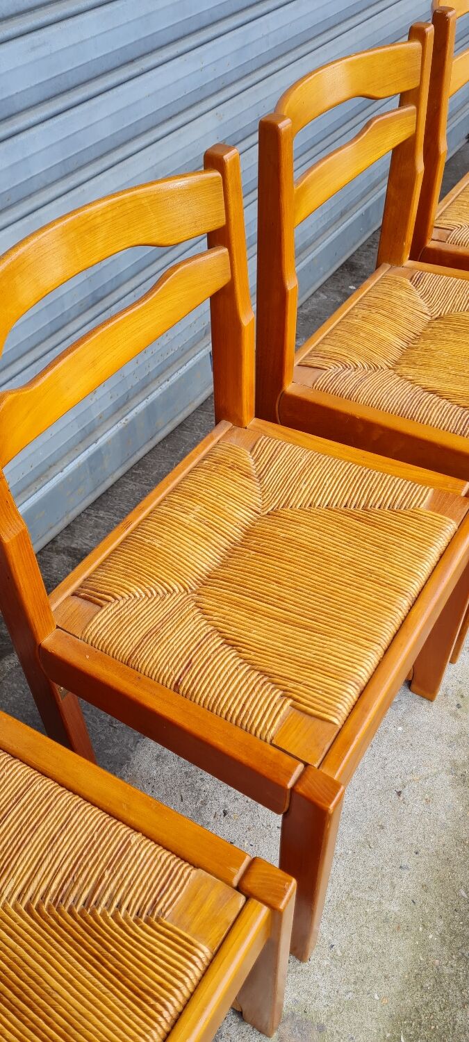 Set of 8 chairs in elm and straw by Maison Regain