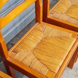 Set of 8 chairs in elm and straw by Maison Regain