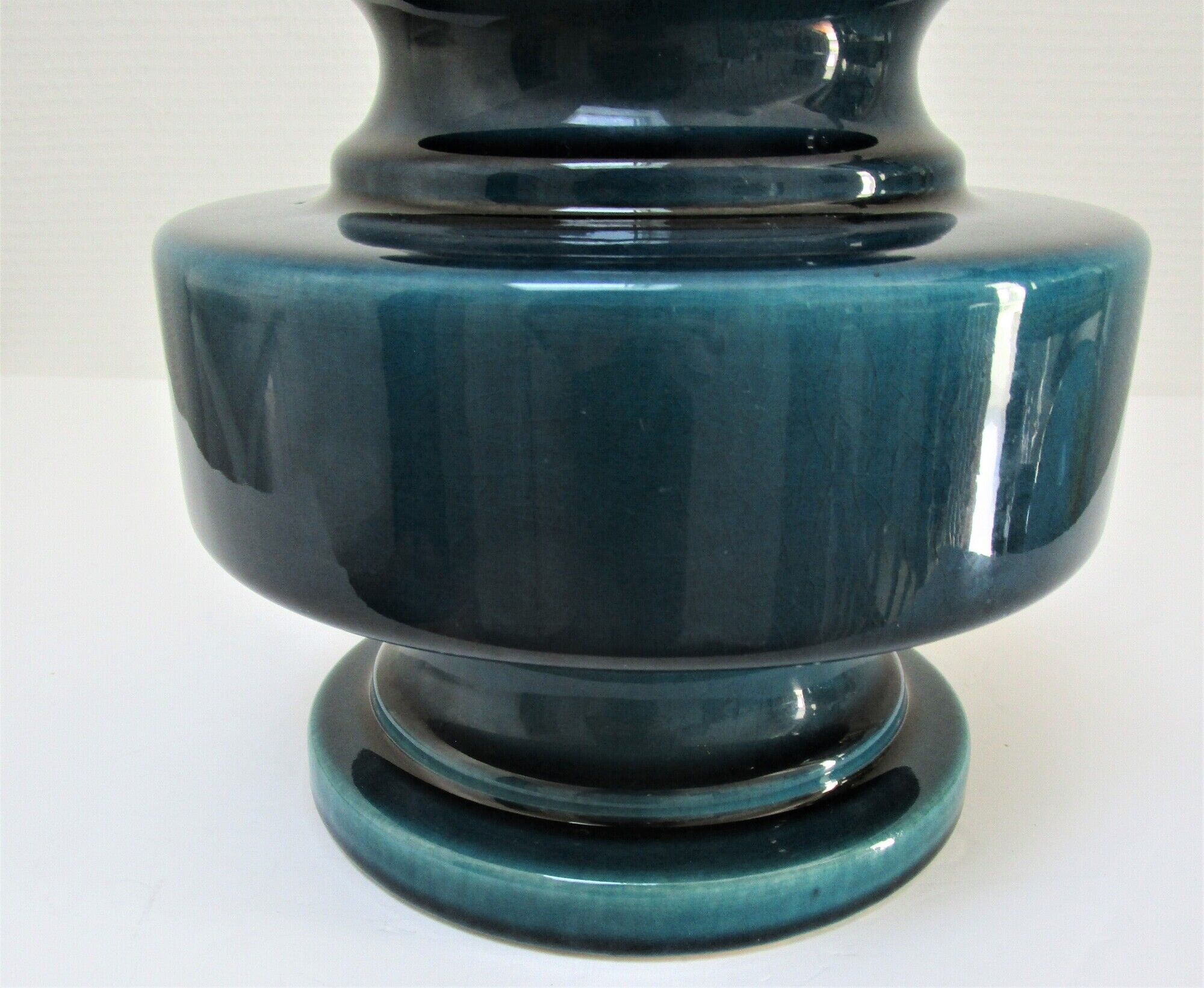 Vase céramique craquelée bleu canard 1970