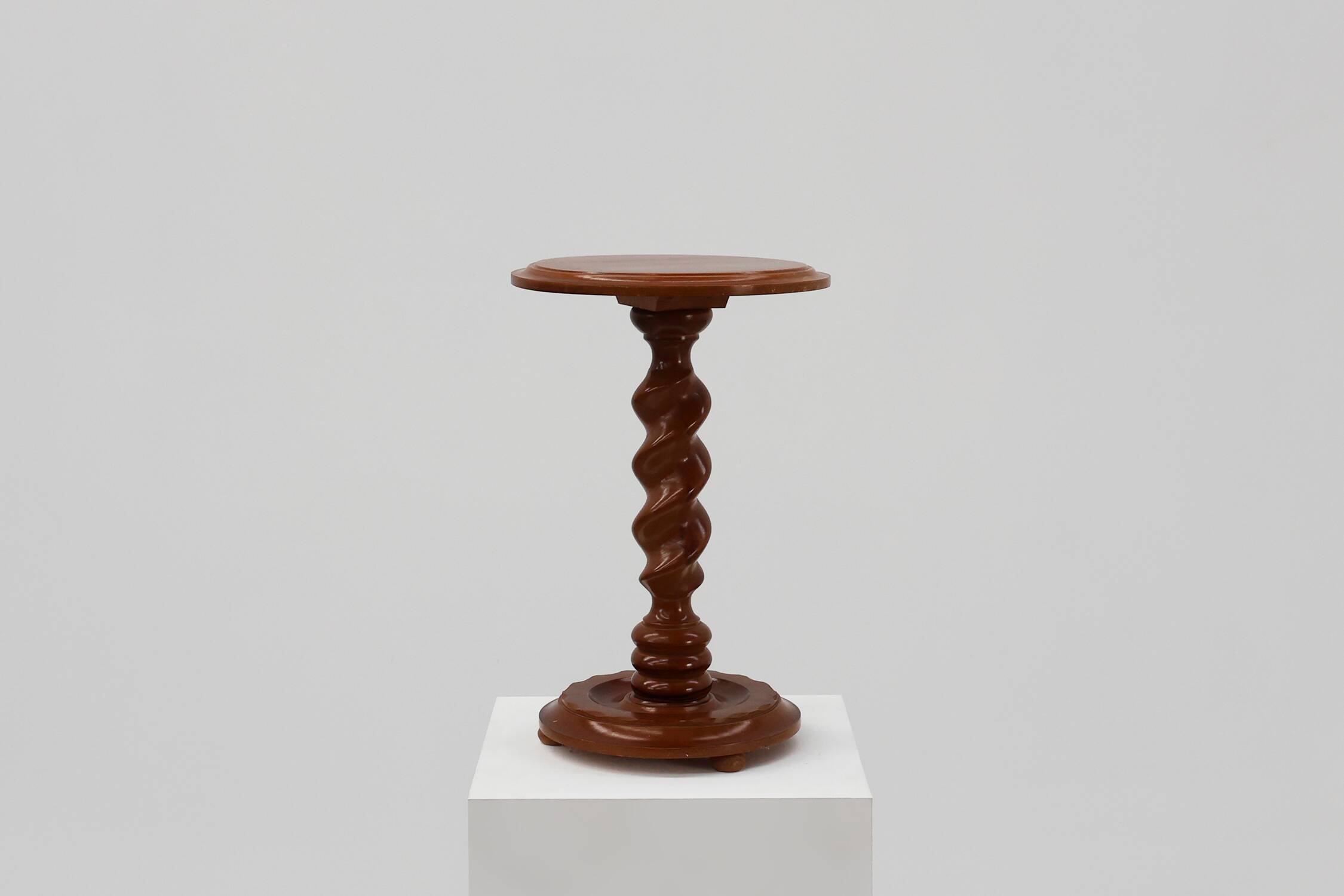 Solid oak Art Deco side table or pedestal with twisted base, France 1940s