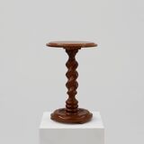 Solid oak Art Deco side table or pedestal with twisted base, France 1940s