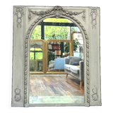 Important woodwork, 176.5cm/158cm 19th century fireplace mirror, quilted glass, parquet on the back.