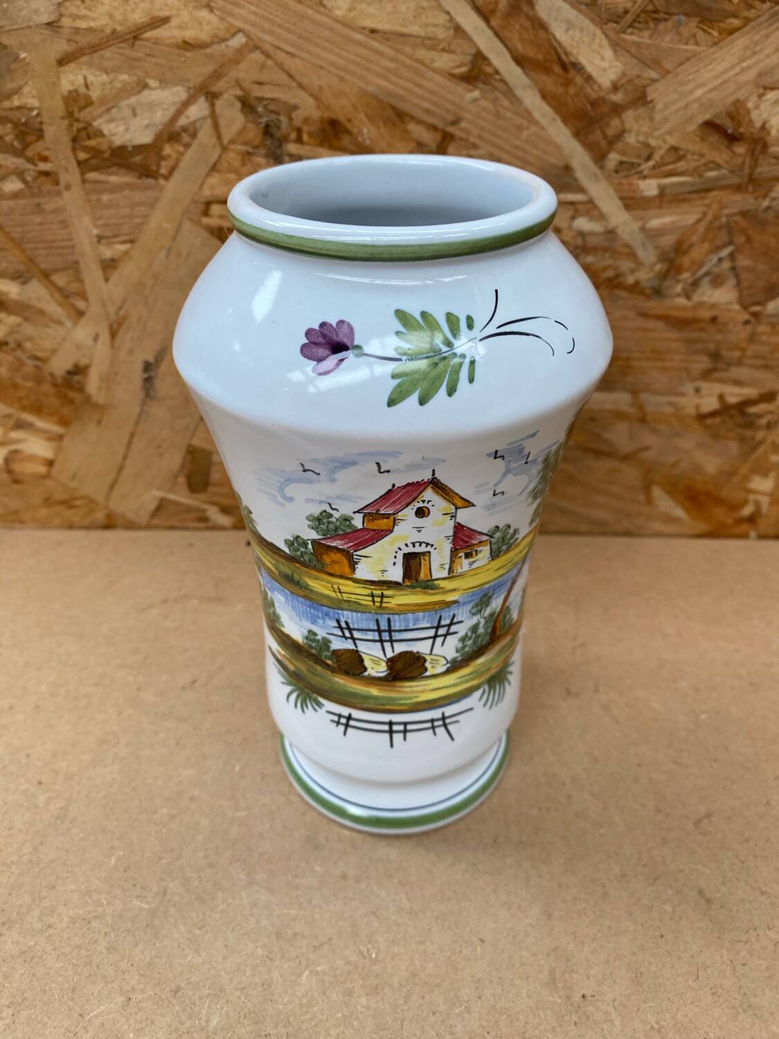 Old vase e. tessier the unicorn white ceramic painted decor vintage