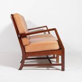 Mid-Century Danish Modern 3-seats sofa with cognac leather cushions