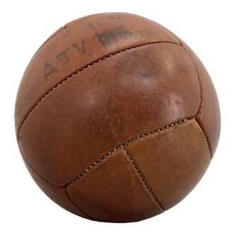 Vintage Brown Leather Medicine Ball by Gala, 1930's