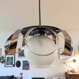 Space Age stainless steel and glass pendant light from the 70s