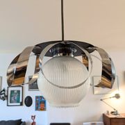 Suspension space age en inox et verre, années 70