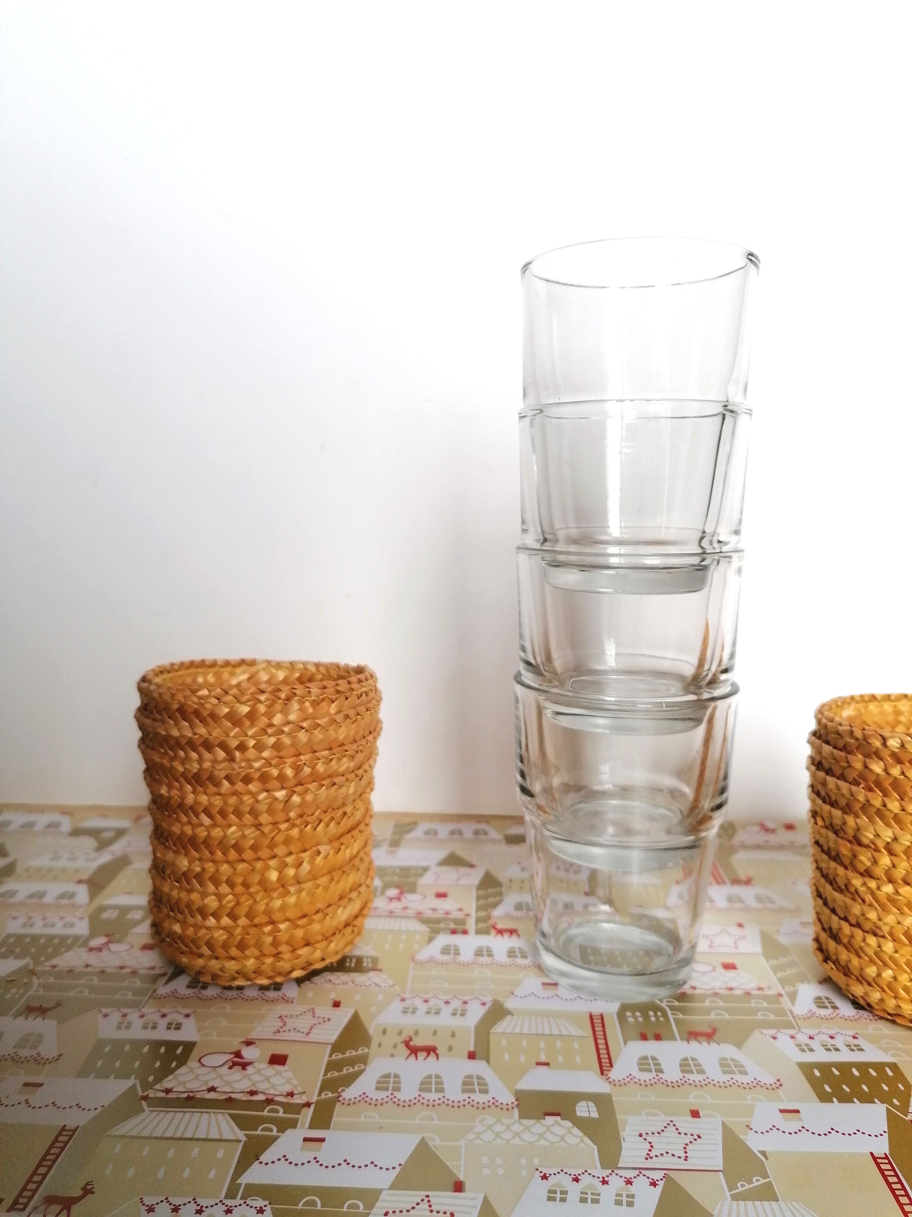 Basket and glass holder woven straw
