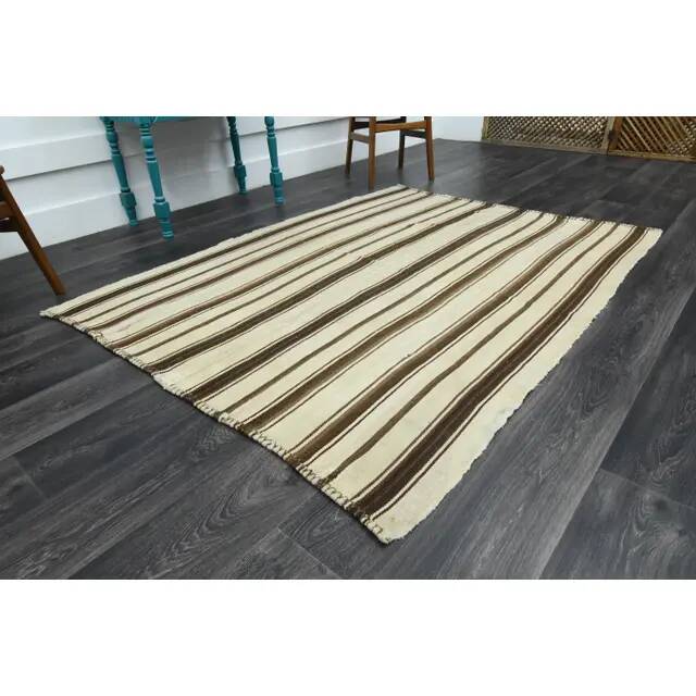 Vintage Turkish Oushak handmade wool cotton beige area rug  152x201