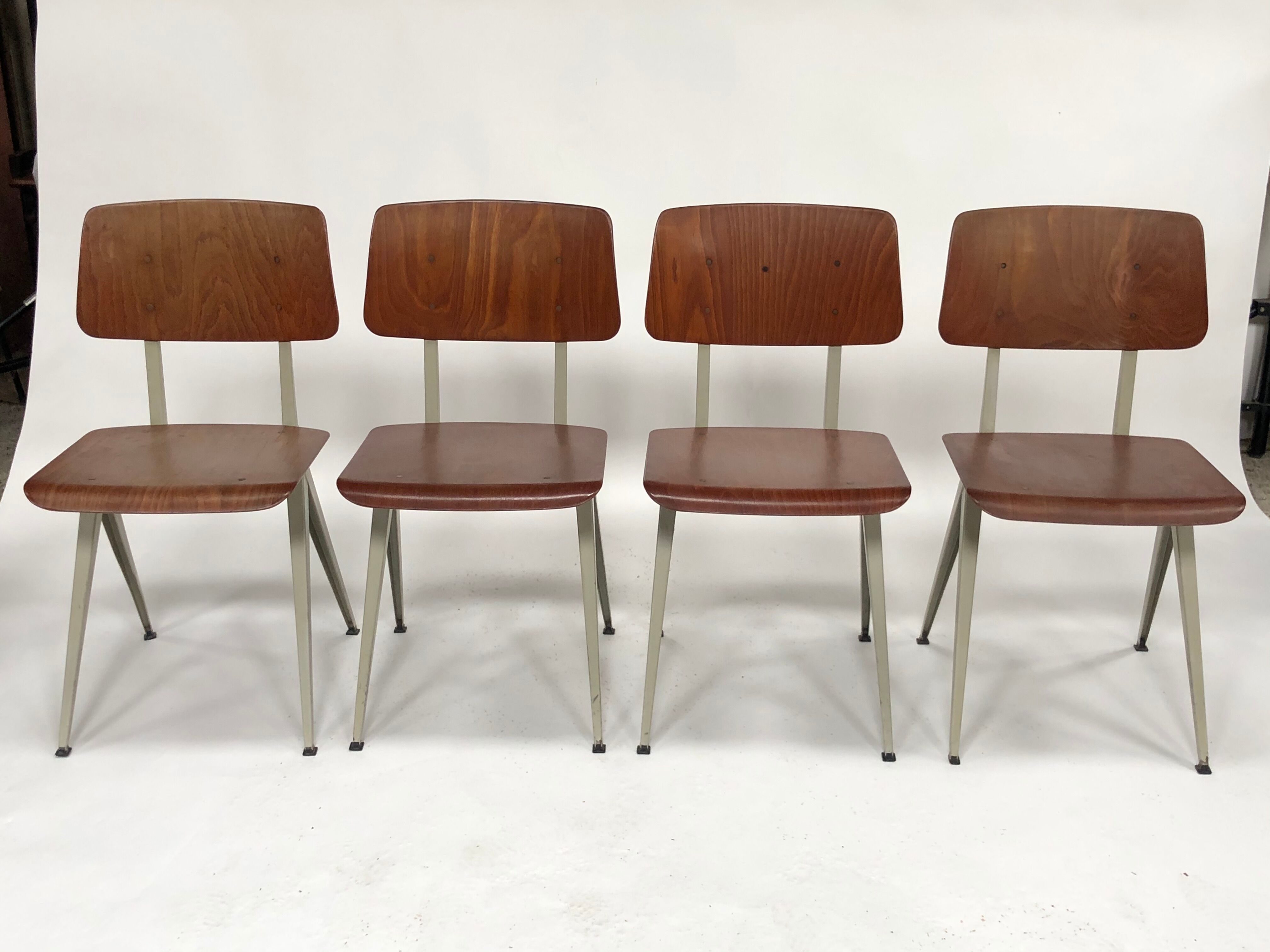 Lot of 4 vintage school chairs Galvanitas S16 Netherlands