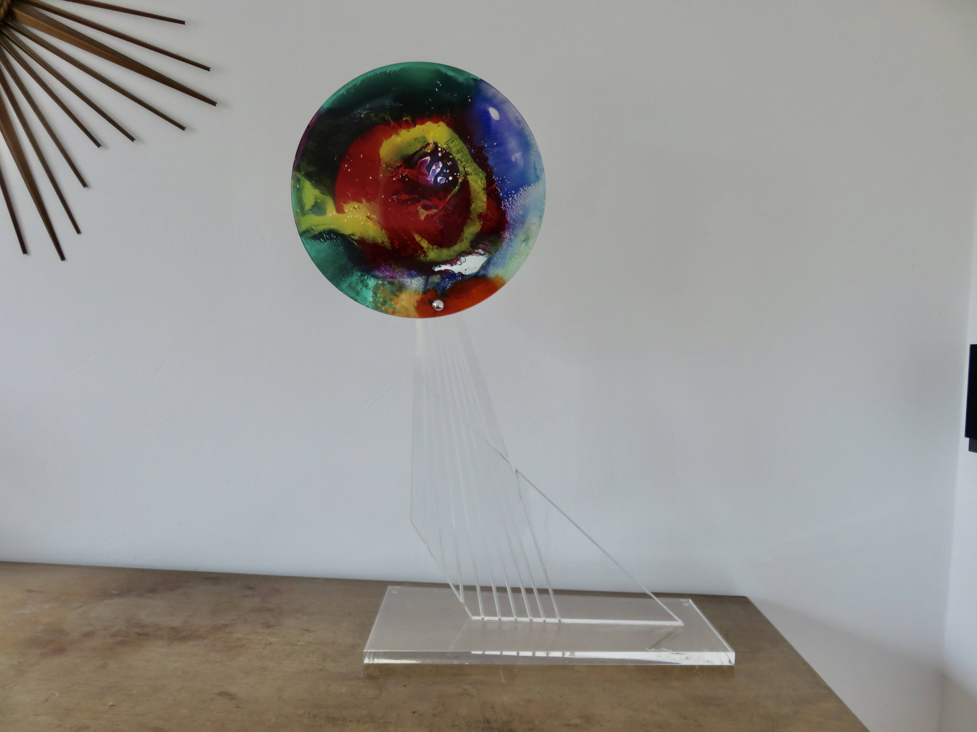 Contemporary sculpture, signed, in plexiglass and lucite, 1980s