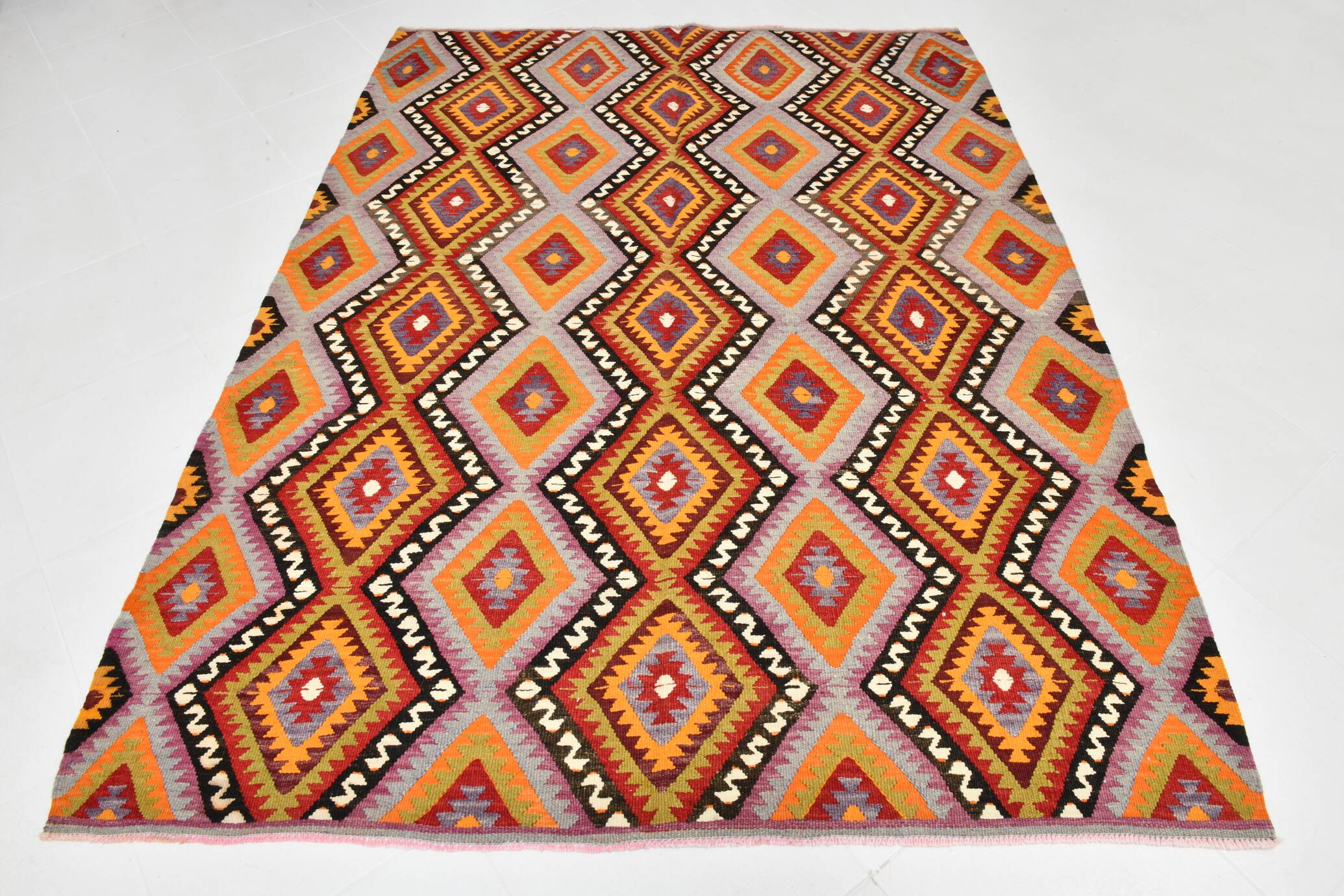 6x8 Multicolor Geometric Style Anatolian Vintage Kilim Rug, 177x236Cm